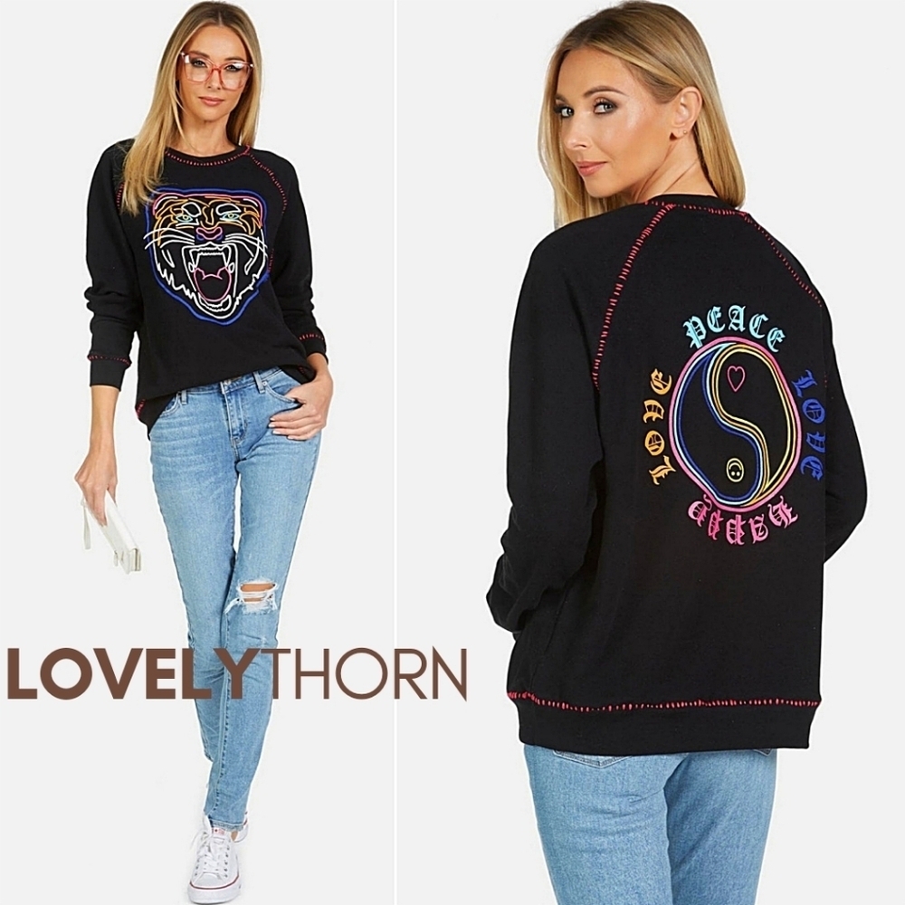 LAUREN MOSHI // ltd ed jocelyn neon line tiger super soft drop shoulder pullover - Picture 6 of 7